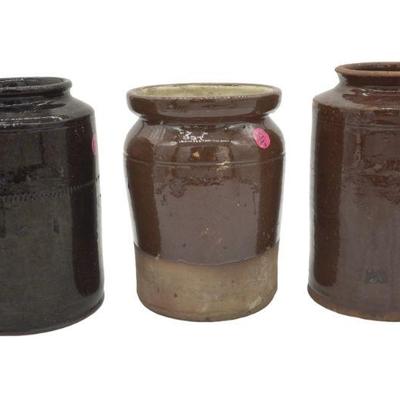 3 ANTIQUE AMERICAN REDWARE JARS
