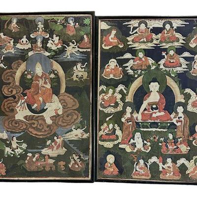 2 ANTIQUE HAND PAINTED TIBETAN THANGKA