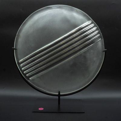 LARGE CONTEMPORARY  ART GLASS CHARGER ON STAND