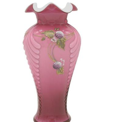 RARE VINTAGE HAND PAINTED ENAMELED FENTON ART GLASS VASE