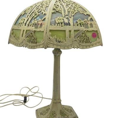 ARTS & CRAFTS MILLER OVERLAY SLAG GLASS LAMP