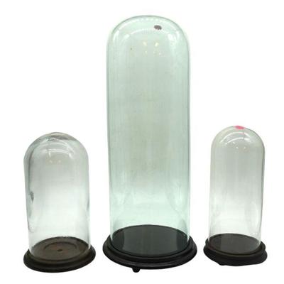 3 ANTIQUE HAND BLOWN TALL GLASS CLOCHE DOME