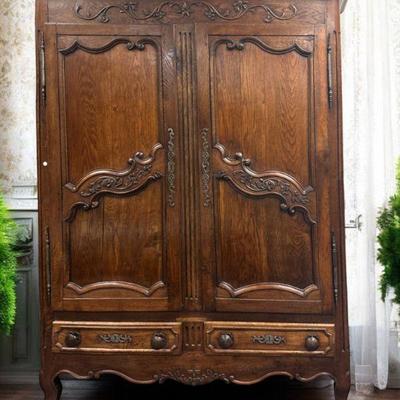 FRENCH ANTIQUE CARVED LOUIS XV ARMOIRE