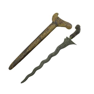 INDONESIAN KRIS / KERIS WITH CARVED WOOD SHEATH