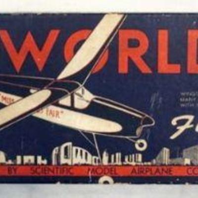 1139	VINTAGE WOOD MODEL AIRPLANE KIT, SCIENTIFIC MODEL AIRPLANE CO. NEWARK, NJ *MISS WORLDS FAIR*  1939 
