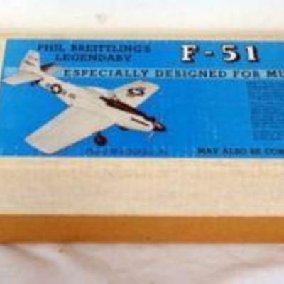 1017	VINTAGE WOOD MODEL AIRPLANE KIT, STERLING MODELS F-51 MUSTANG WWII FIGHTER, PHIL BREITTLNGS
