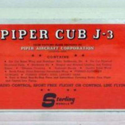 1028	VINTAGE WOOD MODEL AIRPLANE KIT, STERLING MODELS *PIPER CUB J-3* SEALED
