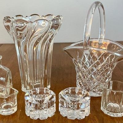 Mikasa Vase, Etched Glass Handled Vase, Pair Of Mikasa Candle Holders, (2) Small Pitchers