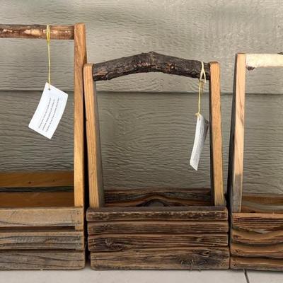 (3) Down To Earth Hand Made Recycled Material Wooden Baskets Fort Collins Colorado