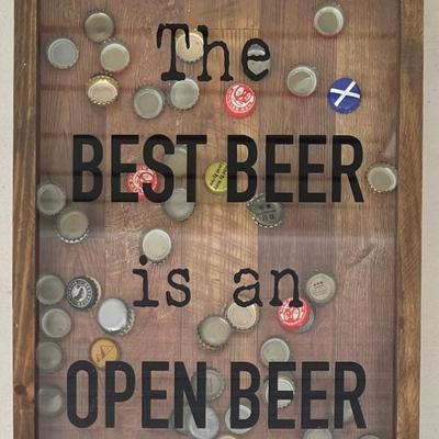 13"x 17.5" Wall Hanging The Best Beer Is An Open Beer Wooden Beer Cap Shadow Box
