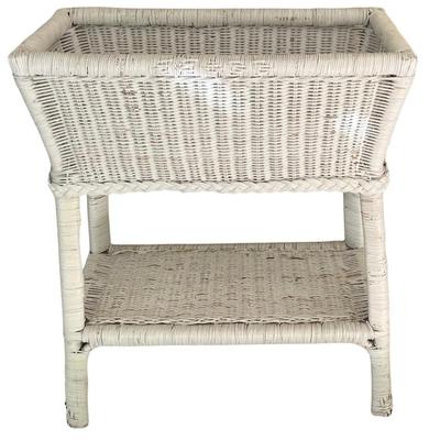 Vintage White Rattan 2 Tier Plant Stand