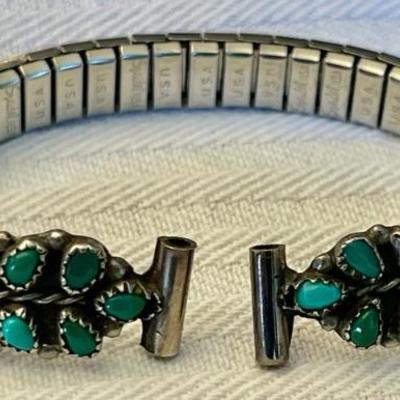 Navajo Petite Point Turquoise Lugs With Speidel Watch Band 