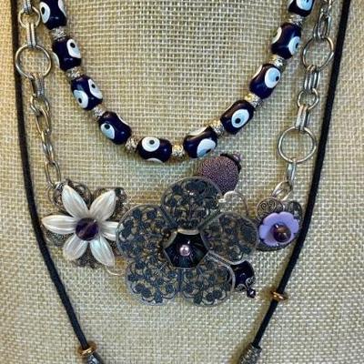 (3) Necklaces - Beads, Rhinestones, And Clay