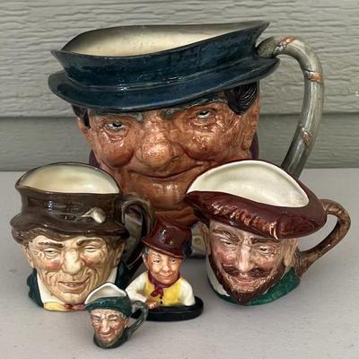 (4)vintage Royal Doulton Toby Mugs With Sam Weller Bust - Sir Frances Drake, Paddy, Tony Weller, Auld Mac