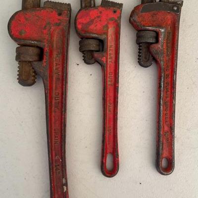 (3) Vintage Heavy Duty Pipe Wrenches - 10 And 14 Inch