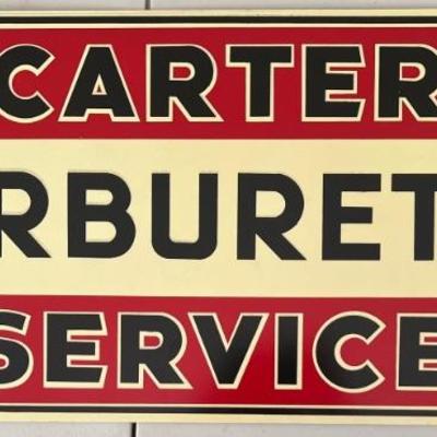 Vintage Carter Carburetor Service 32" X 14.5" Double Sided Metal Sign