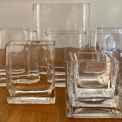 Clear Glass Square And Oval Vases