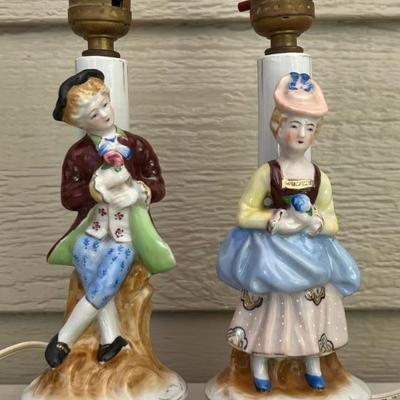 Vintage Pair Of Occupied Japan Porcelain 10.75" Table Lamps 