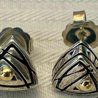 Pair Of John Atencio Sterling Silver And Gold Triangle Earrings 