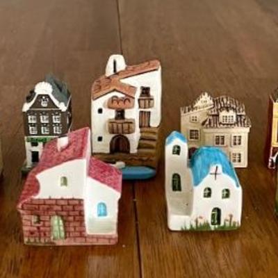 Vintage Collection Of Miniature Houses - Pottery, Resin, And Porcelain - J. Carlton, Lithuania, Lambert, Etc