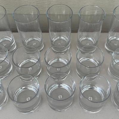Set Of (15) Kosta Boda Style Art Glass Bubble Bottom High And Low Ball Glasses