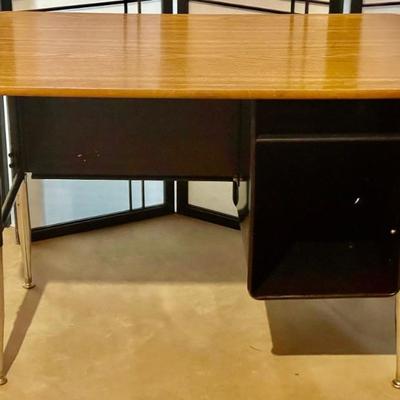 Vintage Metal And Formica Faux Wood Top Desk