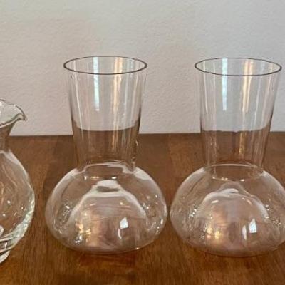 (3) Clear Glass Vases And Handled Pitcher