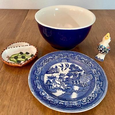 Belogio Cobalt Blue Mixing Bowl, Vena Pottery Pie Bird, Portugal Hand Painted Bowl, And More