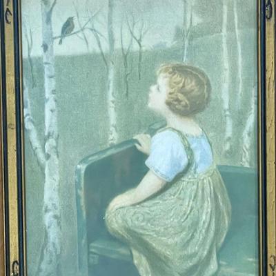 Antique 1920's Framed Lithograph Spring Song By Simon Glucklich