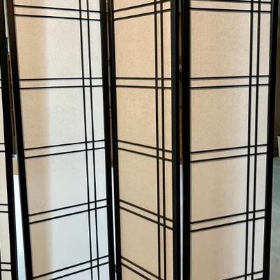Black Wood And Material 3 Panel Folding Screen