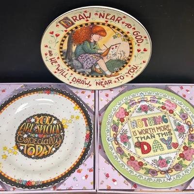 (3) Mary Engelbreit 10" Decorative Plates - Patchwork, Special, And Draw Near 
