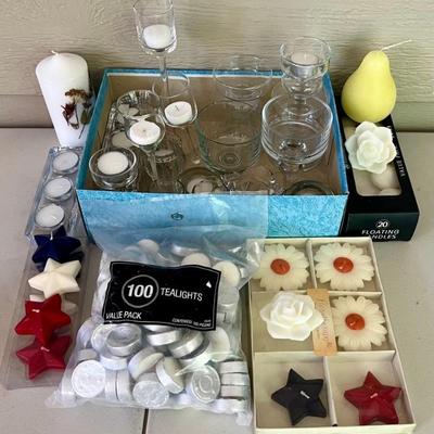 Candle Lot - Clear Glass Holders, Tea Lights, Floating Candles, Star And Flower
