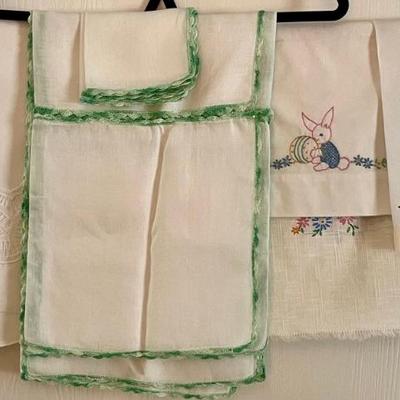 Lot Of Hand Crocheted Linens And Battenberg Lace Table Cover