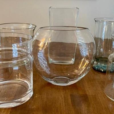 (7) Clear Glass Vases/ Candle Holders