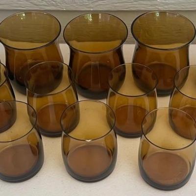(12) Vintage Amber Glasses