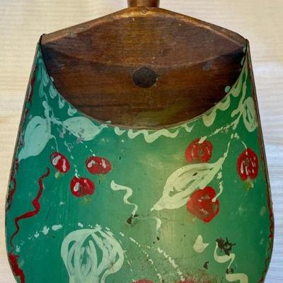 Antique Wood And Metal Tole Painted Grain Scoop 