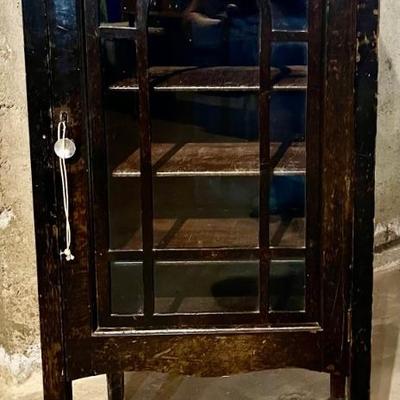 Antique Wood And Glass Front Music Cabinet With Key (as Is)