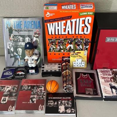 Sports Memorabilia Lot - ESPN Metal Locker Miguel Cabrera Bobble Head, Nuggets, Broncos, Rockies, And More