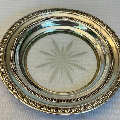 Hallmark Sterling Silver And Etched Crystal Wine Coaster - 118 Grams Total