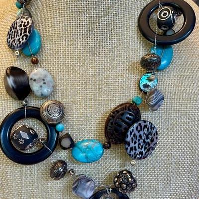 (2) Statement Bead Necklaces - Stone, Metal, And Rhinestones