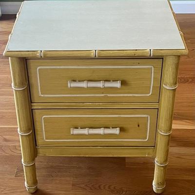Vintage Faux Bamboo 2 Drawer Night Stand