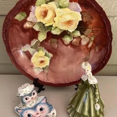 Lefton Miss Priss Shaker And Spoon Rest With Havaland Limoges 14" Platter, Florence Ceramic Lillian Figurine