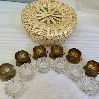 (6) 19th Century Meriden Silver Plate Lily Pad Open Salt Cellars And (6) Crystal Salt Cellars 