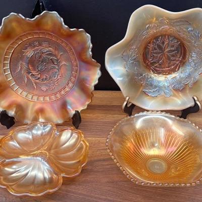 Dugan Opalescent Six Pedal Carnival Glass Bowl, Dugan Marigold Carnival Glass Tulip Bowl, Jeanette, And More