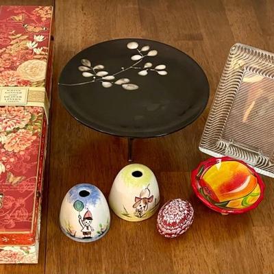 Pair Of Vintage Painted Pottery Wind Chimes, Mikasa Picture Frame, White Ginger Drawer Liners, And More