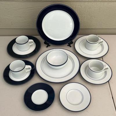Partial Set Of Dansk Concerto Allegro Blue And White Plates, Cups, And Saucers (as Is)