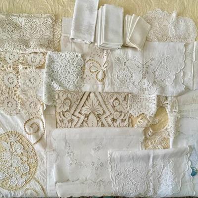Antique Lace And Linen Doily And Runners Hand Embroidered And More