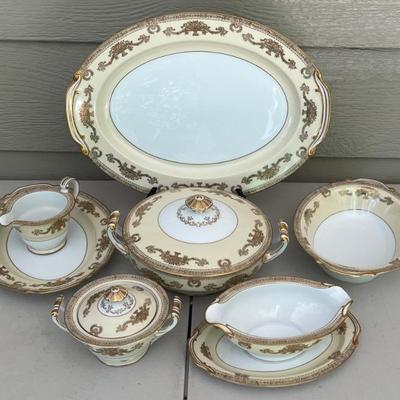 Noritake Japan Goldana Serving Pieces - Tray, Lidded Dish, Bowl, Gravy Boat, And More