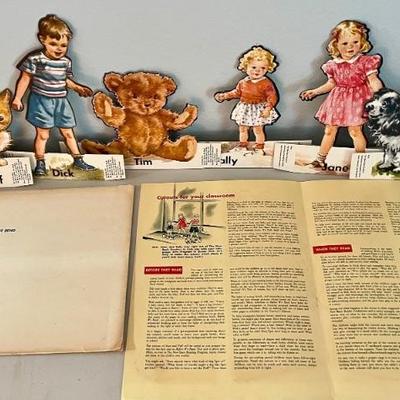 Scott Foresman And Co. Here Come Dick And Jane Cut Outs In Original Folder - Sally, Spot, Tim, And Puff