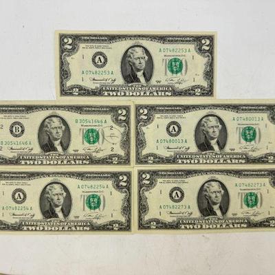 (5) Mint Condition 1976 $2 Bills
